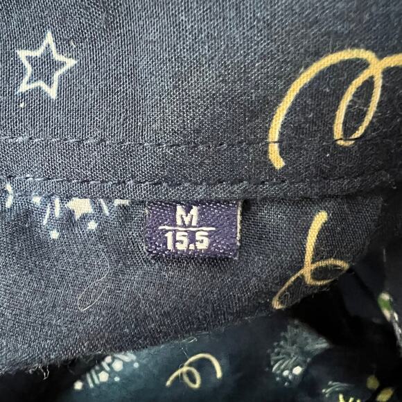 Simon Banks Shirt Mens Medium Button Up Happy New Year Print Party Holiday Blue - Picture 3 of 9